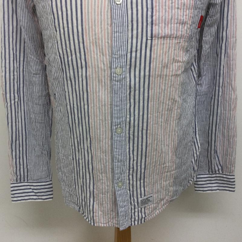 ダブルタップス WTAPS シャツ、ブラウス 長袖 121SPDT-SHM03 SPREAD LONG SLEEVE SHIRT コットン ストライプ 長袖シャツ 専用袋付き S ストライプ 白 / ホワイト / white X インディゴ / インディゴ / Indigo X 赤 / レッド / red メンズ USED 古着 中古 50103138