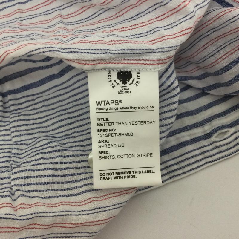 ダブルタップス WTAPS シャツ、ブラウス 長袖 121SPDT-SHM03 SPREAD LONG SLEEVE SHIRT コットン ストライプ 長袖シャツ 専用袋付き S ストライプ 白 / ホワイト / white X インディゴ / インディゴ / Indigo X 赤 / レッド / red メンズ USED 古着 中古 50103138