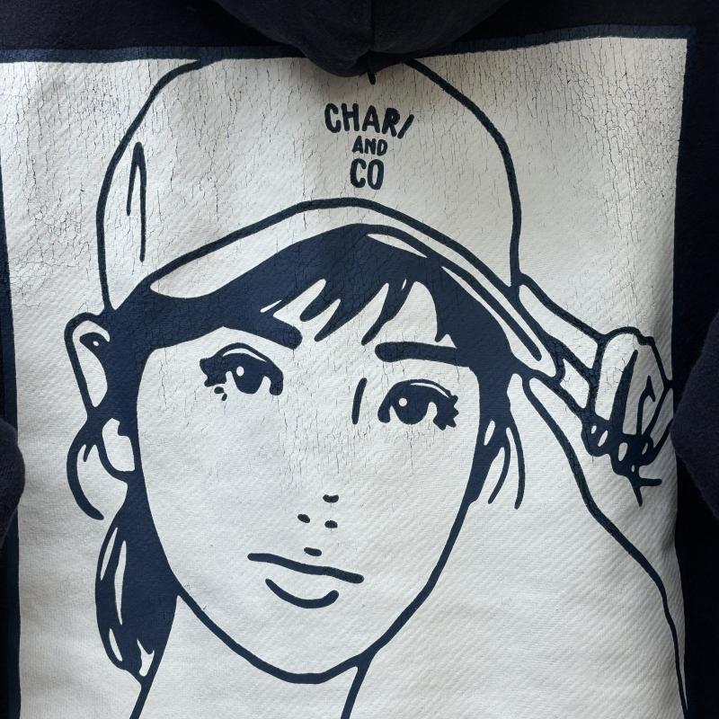 チャリアンドコー CHARI&CO パーカー 長袖 ロゴ プリント プルオーバー フーディ スウェット S 紺 / ネイビー / navy メンズ USED 古着 中古 50104736