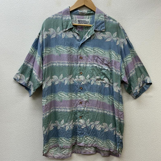 古着 USED シャツ、ブラウス 半袖 NewYork SportsWear Exchange リーフ柄 シルク アロハ M メンズ USED 古着 中古 50105670