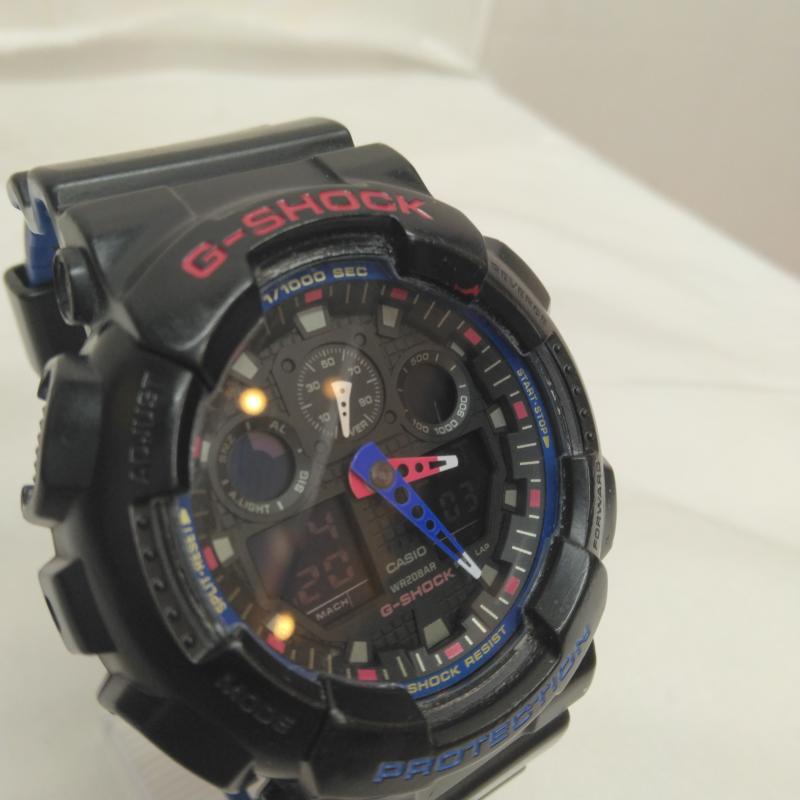 ジーショック G-SHOCK 腕時計 デジタル CASIO Layered Black ＆ Tricolor トリコロール GA-100LT デジアナ 腕時計 - 黒 / ブラック / black X 青 / ブルー / blue X 赤 / レッド / red メンズ USED 古着 中古 50107165