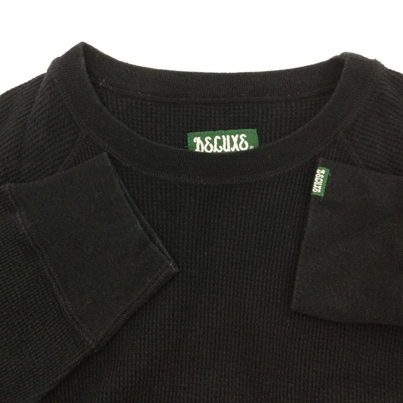 デラックス DELUXE カットソー 七分袖 5分丈 クラシック フィット サーマル カットソー ラグランスリーブ カットソー M 無地 黒 / ブラック / black メンズ USED 古着 中古 50107326