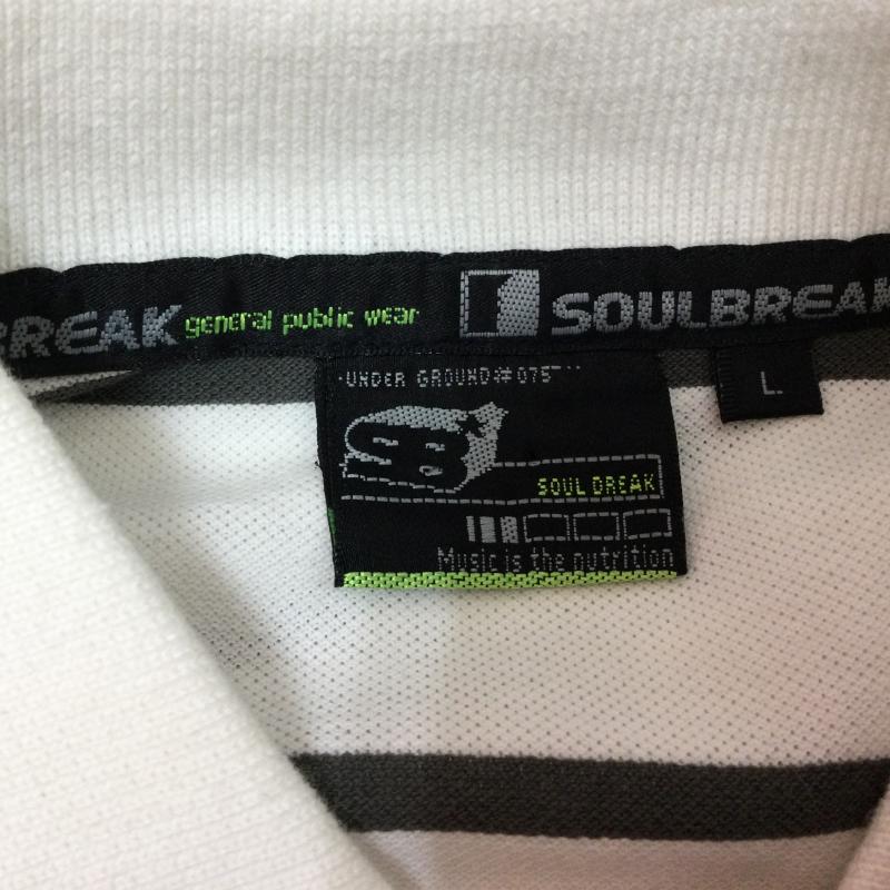 古着 USED ポロシャツ 半袖 SOUL BREAK ソウル ブレイク ボーダー柄 半袖ポロシャツ 裾リブタイプ スケーターポロシャツ L ボーダー柄 白 / ホワイト / white X 灰 / グレー / gray メンズ USED 古着 中古 50108066