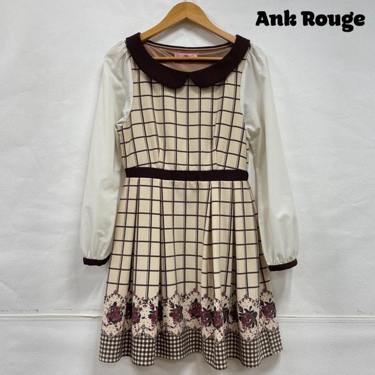 アンクルージュ ANKROUGE ワンピース ひざ丈スカート Ank Rouge アンクルージュ 長袖 ミニ丈ワンピース チェック 花柄 ANK123A チェック X 花柄 ベージュ / ベージュ / beige X オフホワイト / オフホワイト / X 茶 / ブラウン / brown X 桃 / ピンク / pink レディース USED 古着 中古 50108204