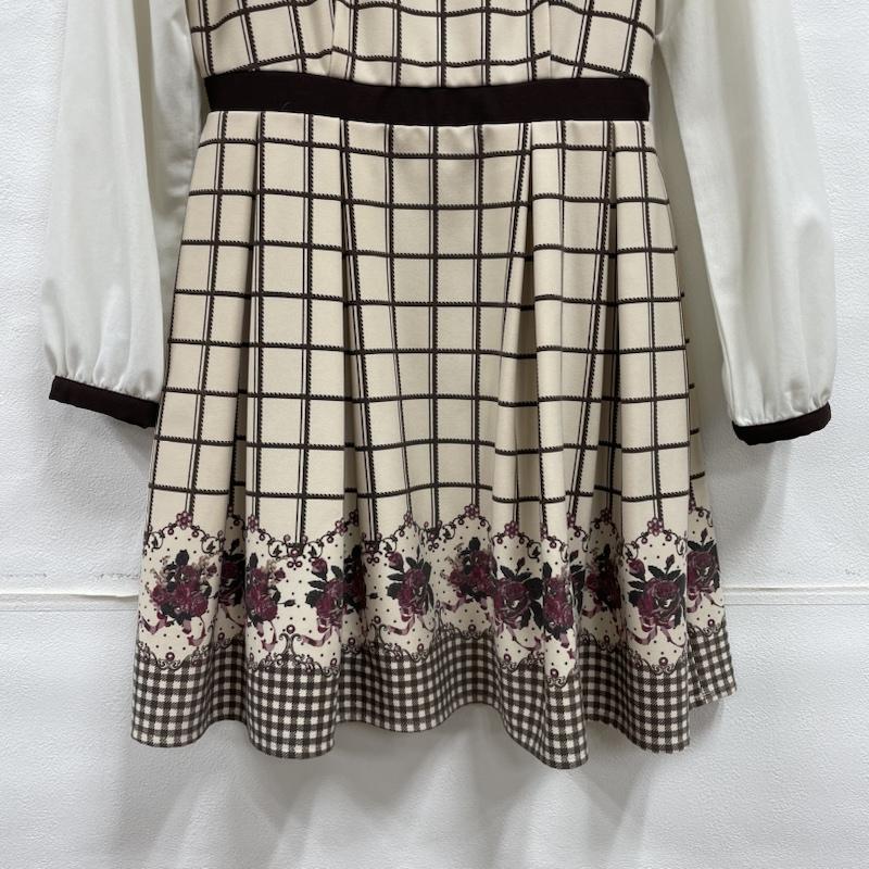 アンクルージュ ANKROUGE ワンピース ひざ丈スカート Ank Rouge アンクルージュ 長袖 ミニ丈ワンピース チェック 花柄 ANK123A チェック X 花柄 ベージュ / ベージュ / beige X オフホワイト / オフホワイト / X 茶 / ブラウン / brown X 桃 / ピンク / pink レディース USED 古着 中古 50108204