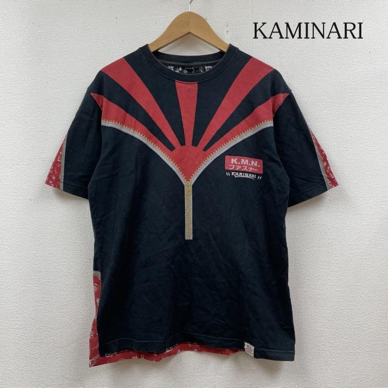 カミナリ KAMINARI Tシャツ 半袖 KAMINARI OLD SCHOOL SHOWA MODERN 半袖 Tシャツ ロゴ プリント ファスナー ロゴ、文字 X プリント 黒 / ブラック / black X 赤 / レッド / red メンズ USED 古着 中古 50108395