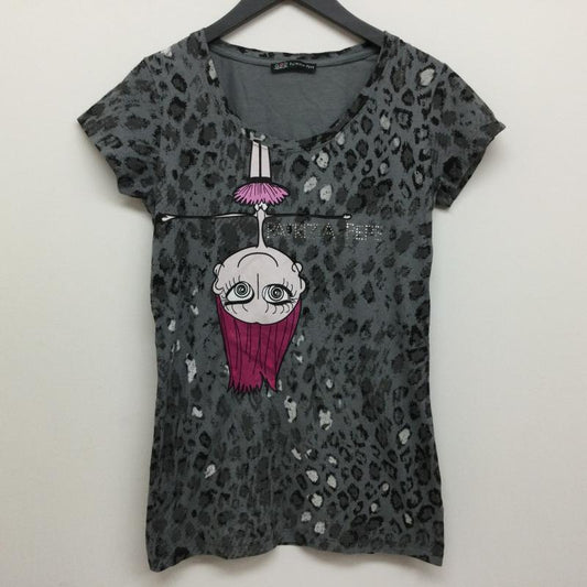 パトリッツァペペ PATRIZIA-PEPE カットソー 半袖 レオパード柄 ラインストーン 装飾 プリント ロング丈 ショートスリーブ半袖Tシャツ サイズ1 1 ヒョウ柄・レオパード柄 X ロゴ、文字 灰 / グレー / gray レディース USED 古着 中古 50108440