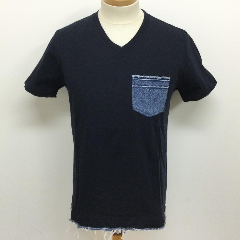 ディーゼル DIESEL Tシャツ 半袖 Vネック ポケット・裾デニム切替 半袖Tシャツ S 無地 紺 / ネイビー / navy X インディゴ / インディゴ / Indigo メンズ USED 古着 中古 50108455