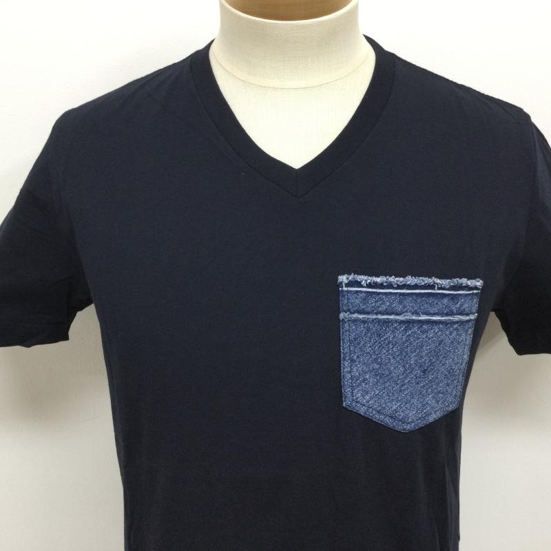 ディーゼル DIESEL Tシャツ 半袖 Vネック ポケット・裾デニム切替 半袖Tシャツ S 無地 紺 / ネイビー / navy X インディゴ / インディゴ / Indigo メンズ USED 古着 中古 50108455