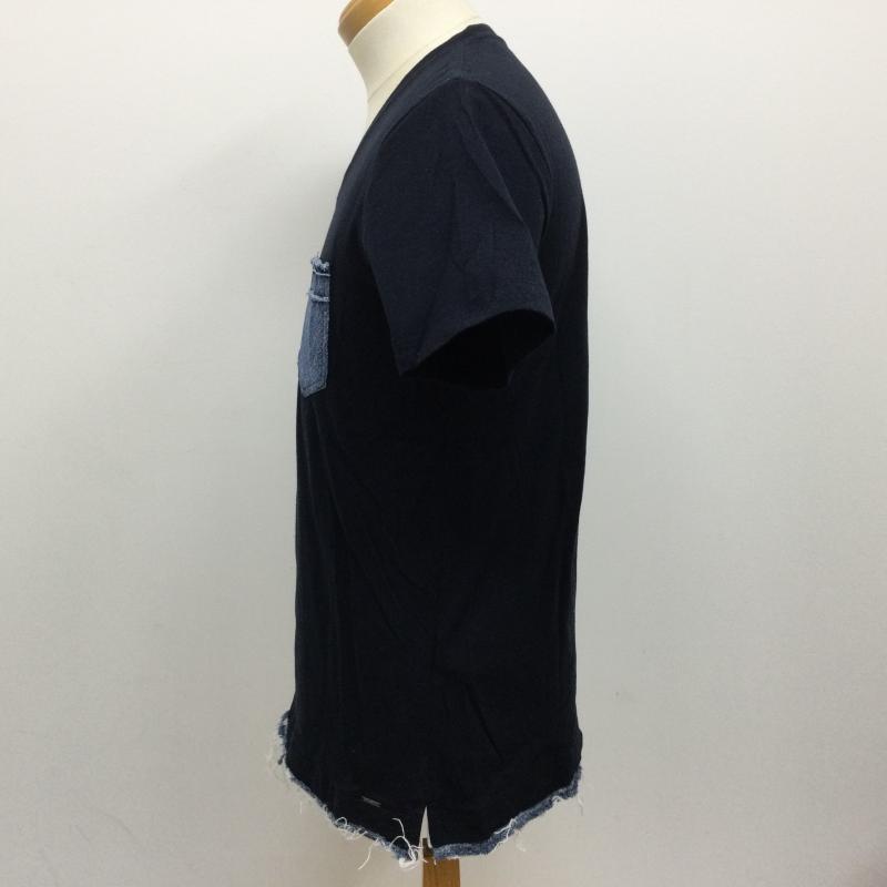 ディーゼル DIESEL Tシャツ 半袖 Vネック ポケット・裾デニム切替 半袖Tシャツ S 無地 紺 / ネイビー / navy X インディゴ / インディゴ / Indigo メンズ USED 古着 中古 50108455