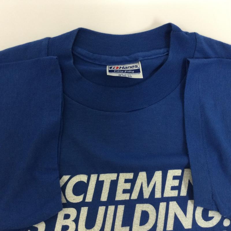 ヘインズ HANES Tシャツ 半袖 90’s USA製 Fifty-Fifty 半袖Tシャツ EXCITEMENT IS BUILDINGロゴプリント ヴィンテージ TEE M ロゴ、文字 青 / ブルー / blue メンズ USED 古着 中古 50108916