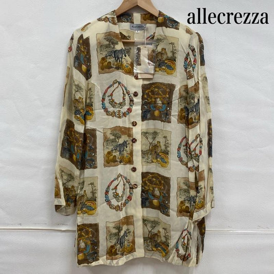 古着 USED ジャケット、上着 ジャケット、ブレザー ALLEGREZZA DONNA ノーカラー レーヨン ロング ジャケット レトロ古着 FREE 総柄 X アニマル柄 アイボリー / アイボリー / レディース USED 古着 中古 50109602