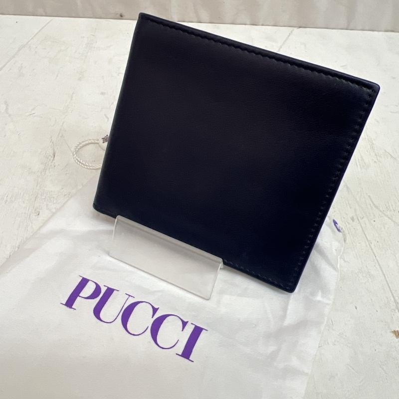 エミリオプッチ EMILIO PUCCI 財布 二つ折り 牛革 レザー ウォレット - 紺 / ネイビー / navy メンズ USED 古着 中古 50110311