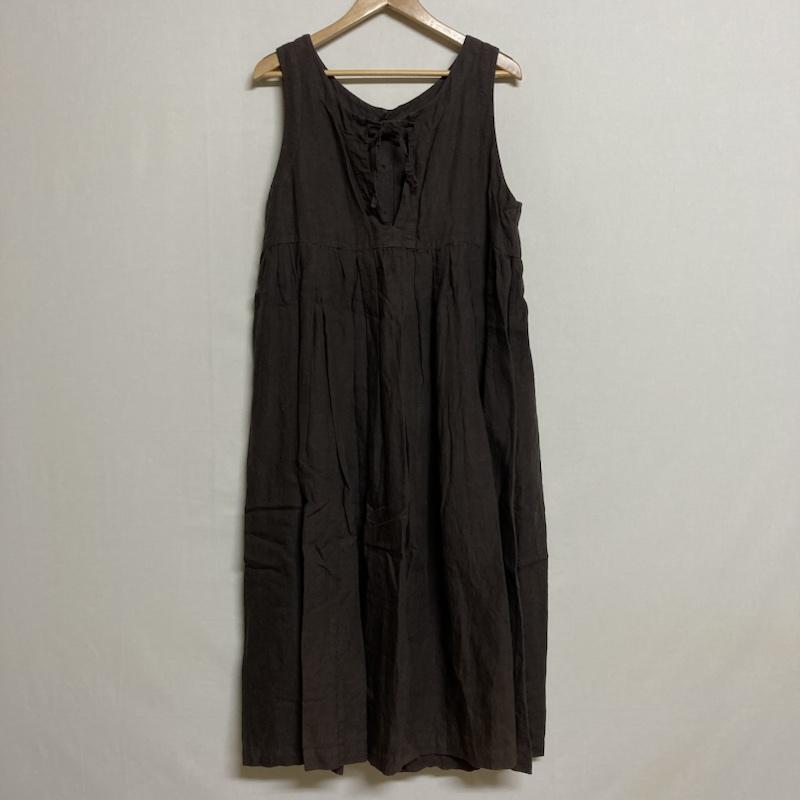ネストローブ nest Robe ワンピース ロングスカート nest Robe リネン バックボタン リボン ノースリーブ フレアワンピース 01123-2047 無地 ダークブラウン / ダークブラウン / レディース USED 古着 中古 50111136