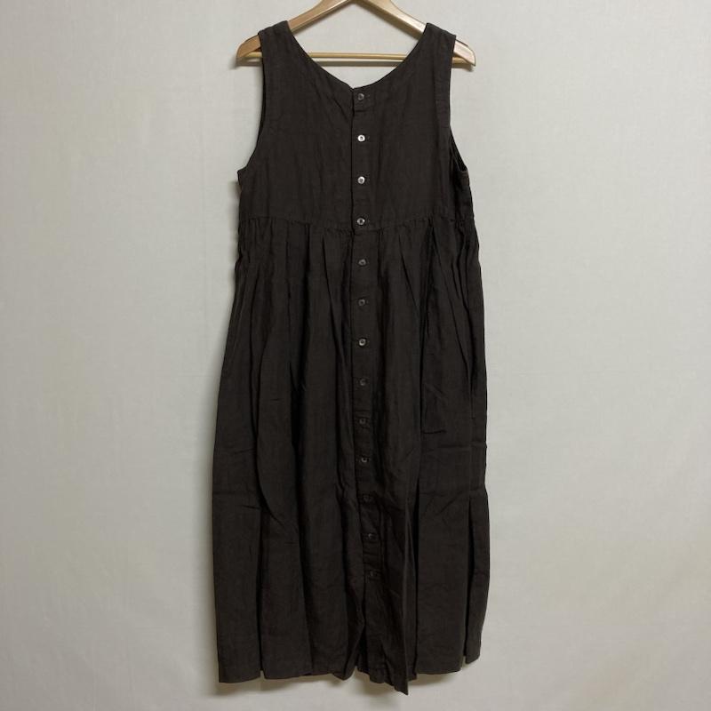 ネストローブ nest Robe ワンピース ロングスカート nest Robe リネン バックボタン リボン ノースリーブ フレアワンピース 01123-2047 無地 ダークブラウン / ダークブラウン / レディース USED 古着 中古 50111136