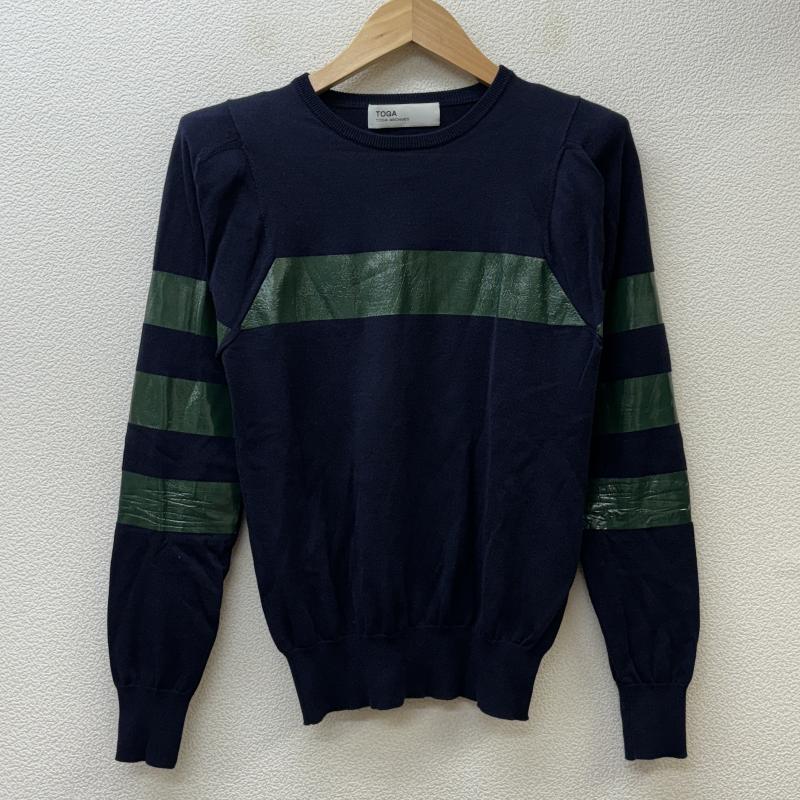 トーガ TOGA ニット、セーター 長袖 TA41-XN029 テープデザイン 肩パット入り クルーネック 1 紺 / ネイビー / navy X 緑 / グリーン / green レディース USED 古着 中古 50111155
