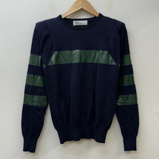トーガ TOGA ニット、セーター 長袖 TA41-XN029 テープデザイン 肩パット入り クルーネック 1 紺 / ネイビー / navy X 緑 / グリーン / green レディース USED 古着 中古 50111155