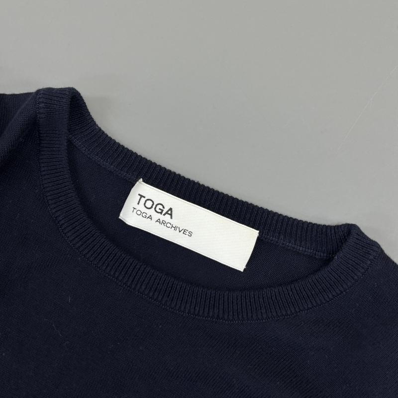 トーガ TOGA ニット、セーター 長袖 TA41-XN029 テープデザイン 肩パット入り クルーネック 1 紺 / ネイビー / navy X 緑 / グリーン / green レディース USED 古着 中古 50111155
