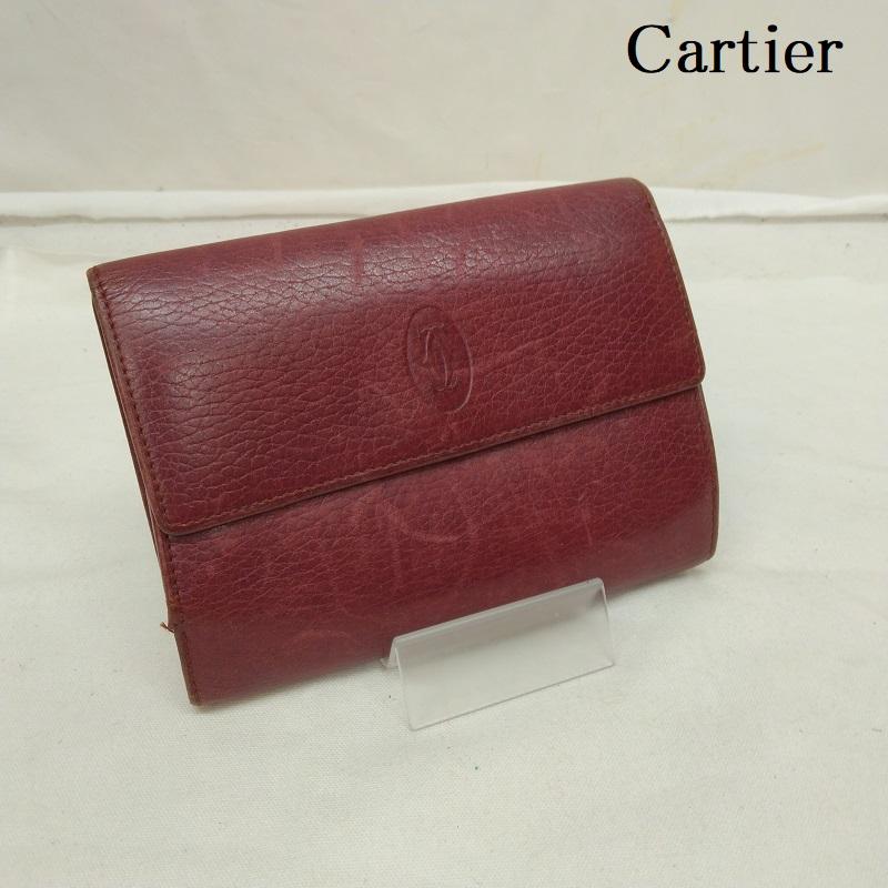 カルティエ Cartier 財布 二つ折り 三つ折り 財布 がま口 マストライン - ボルドー / ボルドー / レディース USED 古着 中古 50111273