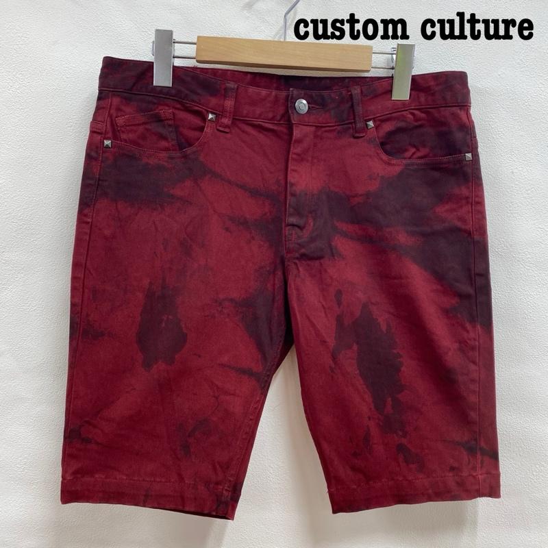 カスタムカルチャー CUSTOM CULTURE パンツ ショートパンツ REQUEST ハーフパンツ ブリーチ タイダイ スタッズ ジッパーフライ 2 2 総柄 赤 / レッド / red メンズ USED 古着 中古 50111364