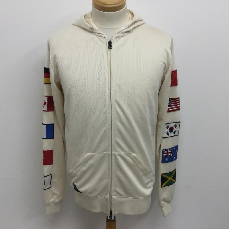 テンディープ 10Deep パーカー 長袖 VCTRY MCMCV メッシュ フルジップパーカー 両袖国旗ワッペン バックロゴ刺繍 M ロゴ、文字 アイボリー / アイボリー / メンズ USED 古着 中古 50111449