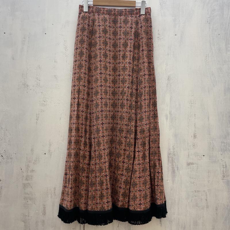 レイビームス Ray BEAMS スカート ロングスカート 63-27-0391-111 フリンジ タイル柄フリンジヘム 1 茶 / ブラウン / brown レディース USED 古着 中古 50112126