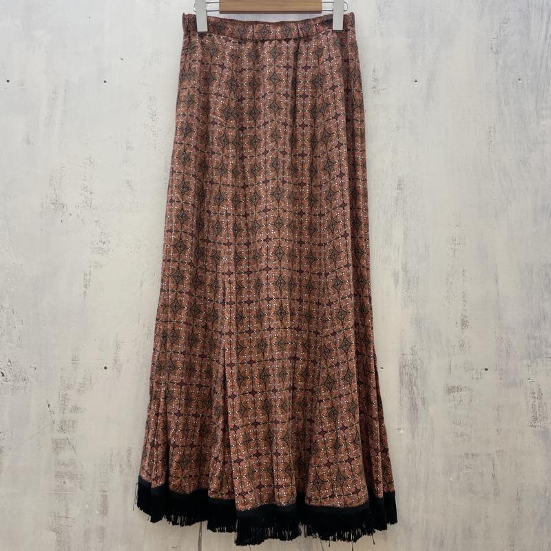 レイビームス Ray BEAMS スカート ロングスカート 63-27-0391-111 フリンジ タイル柄フリンジヘム 1 茶 / ブラウン / brown レディース USED 古着 中古 50112126