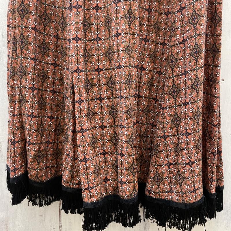 レイビームス Ray BEAMS スカート ロングスカート 63-27-0391-111 フリンジ タイル柄フリンジヘム 1 茶 / ブラウン / brown レディース USED 古着 中古 50112126