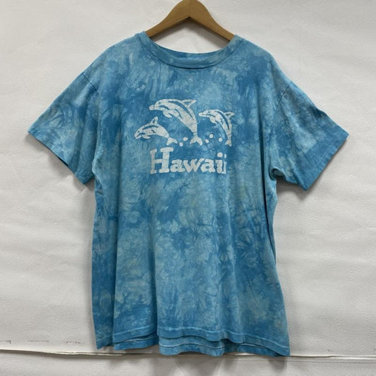 ヴィンテージ VINTAGE Tシャツ 半袖 Hanes HerWay USA製 シングルステッチ US古着 タイダイ Hawaii FREE 総柄 X ロゴ、文字 X プリント 水色 / ライトブルー / メンズ USED 古着 中古 50112800