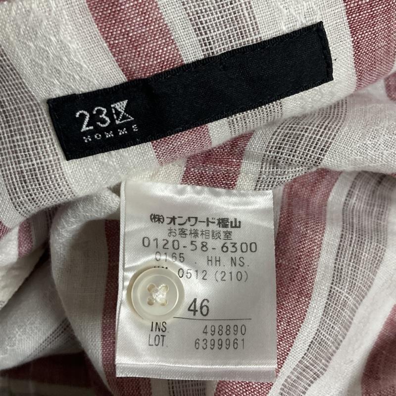 ニジュウサンク 23区 シャツ、ブラウス 長袖 23区 HOMME カンボジア製 リネン マルチボーダー オープンカラー プルオーバーシャツ LOT6399961 46 ボーダー柄 赤 / レッド / red メンズ USED 古着 中古 50112826