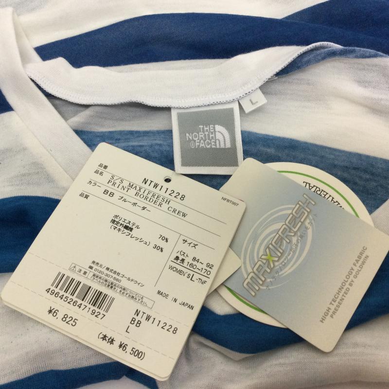 ザノースフェイス THE NORTH FACE Tシャツ 半袖 L ボーダー柄 白 / ホワイト / white X 青 / ブルー / blue レディース USED 古着 中古 50113339