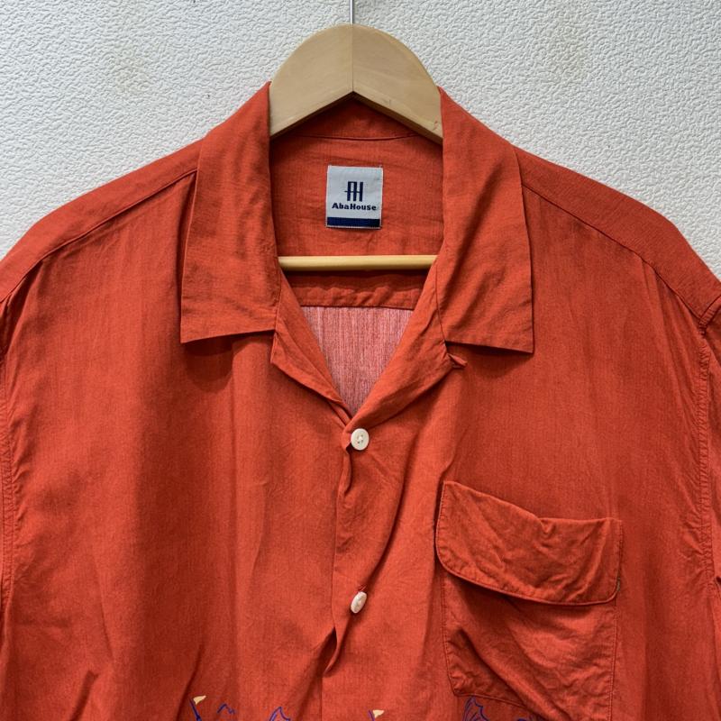 アバハウス ABAHOUSE シャツ、ブラウス 半袖 レーヨン 南国柄 ダイヤ柄 オープンカラー ボックス - 橙 / オレンジ / orange メンズ USED 古着 中古 50113468