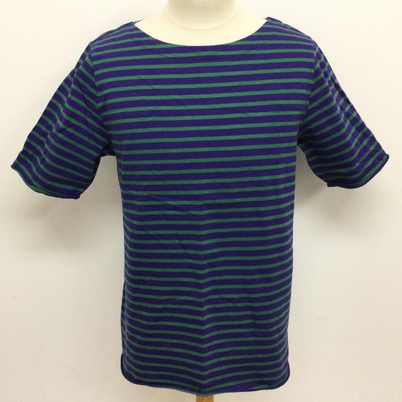 ピーエスポールスミス PS Paul Smith Tシャツ 半袖 26510 ボートネック ボーダー柄 半袖Tシャツ 袖・裾口カットオフ L ボーダー柄 緑 / グリーン / green X 紫 / パープル / purple メンズ USED 古着 中古 50113638