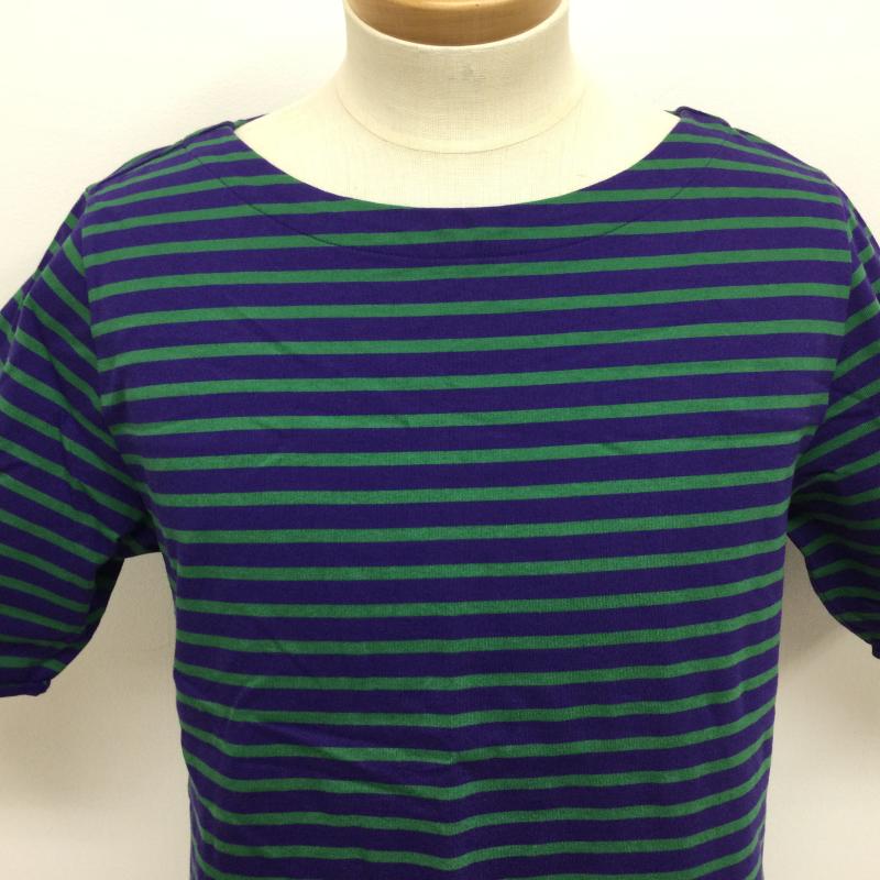 ピーエスポールスミス PS Paul Smith Tシャツ 半袖 26510 ボートネック ボーダー柄 半袖Tシャツ 袖・裾口カットオフ L ボーダー柄 緑 / グリーン / green X 紫 / パープル / purple メンズ USED 古着 中古 50113638