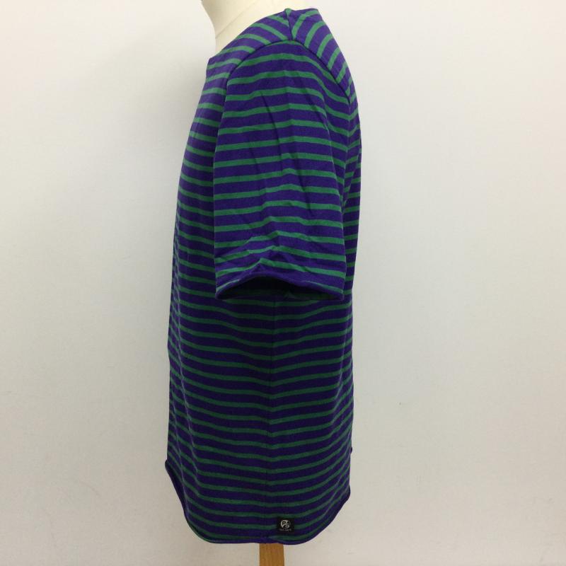 ピーエスポールスミス PS Paul Smith Tシャツ 半袖 26510 ボートネック ボーダー柄 半袖Tシャツ 袖・裾口カットオフ L ボーダー柄 緑 / グリーン / green X 紫 / パープル / purple メンズ USED 古着 中古 50113638