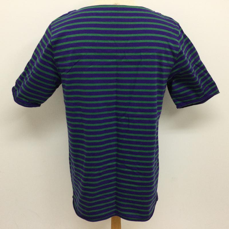 ピーエスポールスミス PS Paul Smith Tシャツ 半袖 26510 ボートネック ボーダー柄 半袖Tシャツ 袖・裾口カットオフ L ボーダー柄 緑 / グリーン / green X 紫 / パープル / purple メンズ USED 古着 中古 50113638