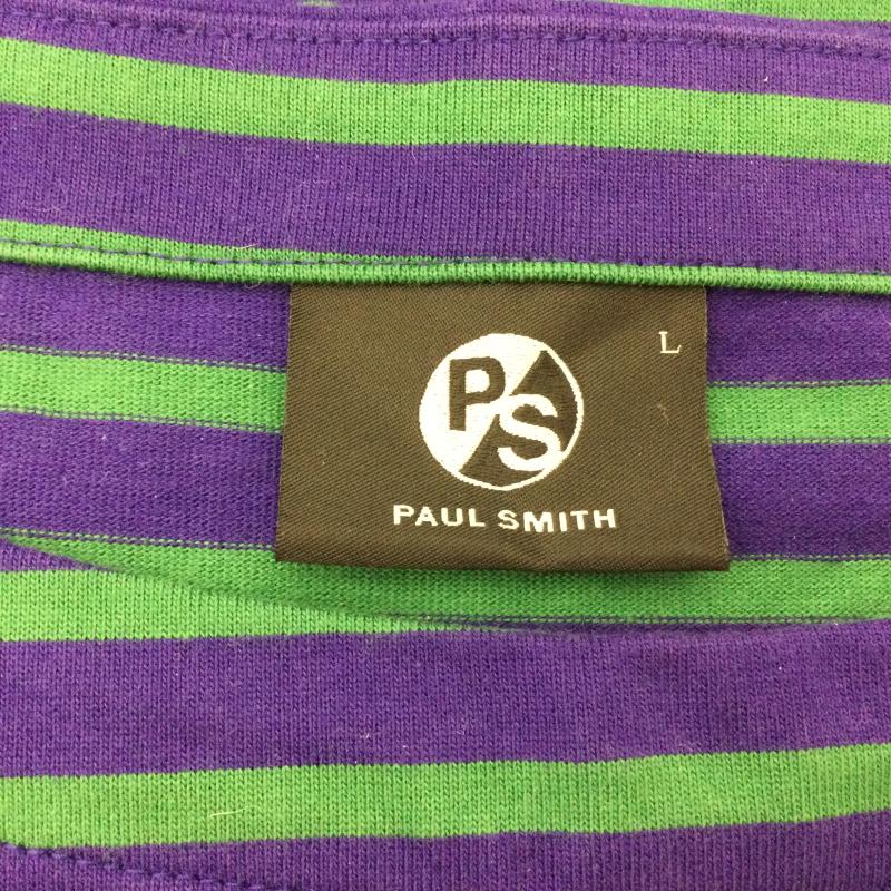 ピーエスポールスミス PS Paul Smith Tシャツ 半袖 26510 ボートネック ボーダー柄 半袖Tシャツ 袖・裾口カットオフ L ボーダー柄 緑 / グリーン / green X 紫 / パープル / purple メンズ USED 古着 中古 50113638