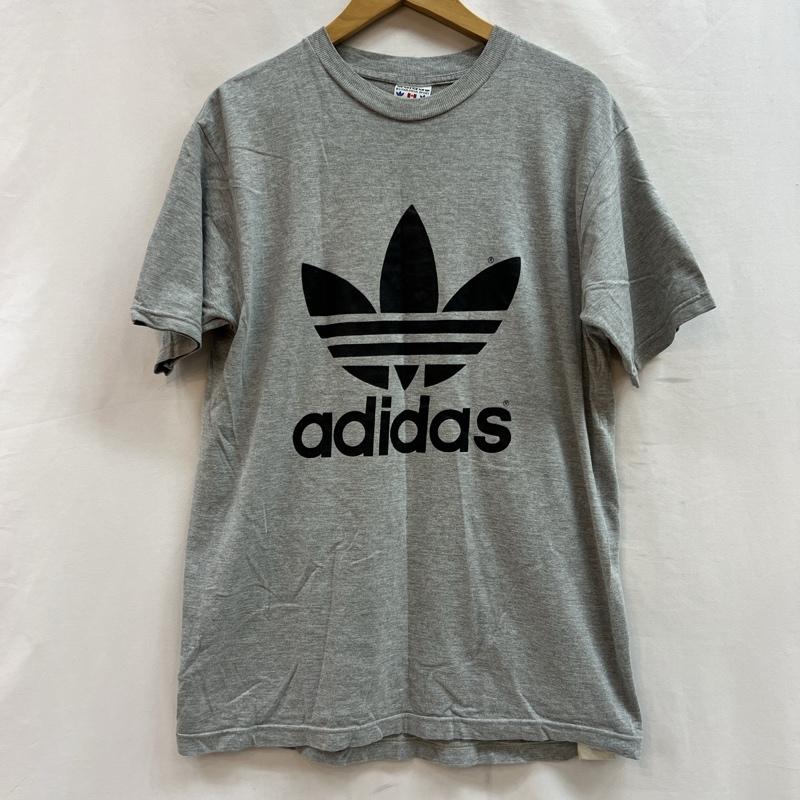 アディダス adidas Tシャツ 半袖 80s - 90s カナダ製 トレフォイルロゴ 両面プリント Ｔシャツ ビンテージ オールド M 灰 / グレー / gray メンズ USED 古着 中古 50113734