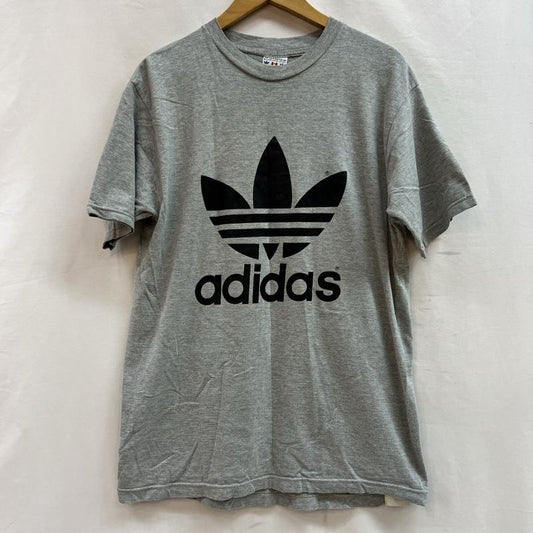 アディダス adidas Tシャツ 半袖 80s - 90s カナダ製 トレフォイルロゴ 両面プリント Ｔシャツ ビンテージ オールド M 灰 / グレー / gray メンズ USED 古着 中古 50113734