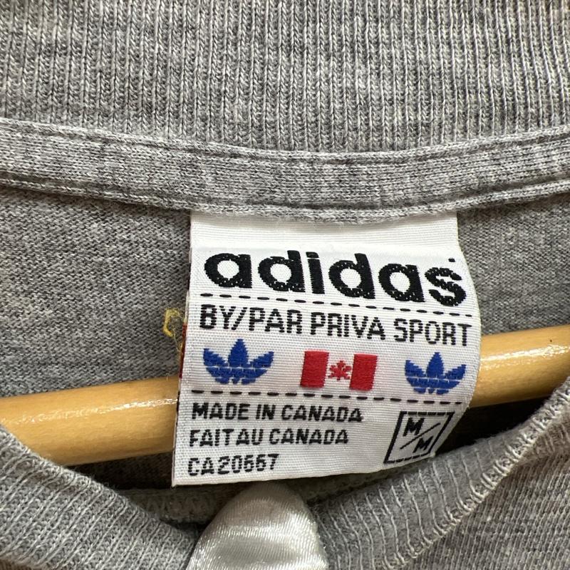 アディダス adidas Tシャツ 半袖 80s - 90s カナダ製 トレフォイルロゴ 両面プリント Ｔシャツ ビンテージ オールド M 灰 / グレー / gray メンズ USED 古着 中古 50113734
