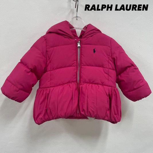 ラルフローレン RALPHLAUREN ジャケット、上着 ダウンジャケット キッズ ジップアップ フーデッド ダウンジャケット ポニー刺繍 80cm 無地 X ワンポイント X 刺繍 桃 / ピンク / pink X 黒 / ブラック / black ガールズ USED 古着 中古 50114301
