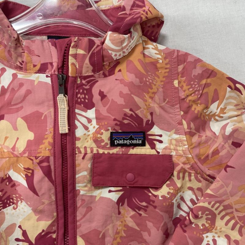 パタゴニア patagonia ジャケット、上着 ジャンパー、ブルゾン キッズ 2019ss Baggies Jacket バギーズジャケット フード着脱可 60289 4 総柄 X ロゴ、文字 桃 / ピンク / pink X 橙 / オレンジ / orange X 白 / ホワイト / white ガールズ USED 古着 中古 50114304
