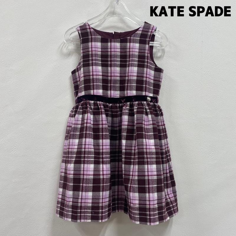 ケイトスペード Kate Spade ワンピース ひざ丈スカート バックジップ ひざ丈 ワンピース ベロア ノースリーブ 110cm チェック 白 / ホワイト / white X 桃 / ピンク / pink X 紫 / パープル / purple ガールズ USED 古着 中古 50114307