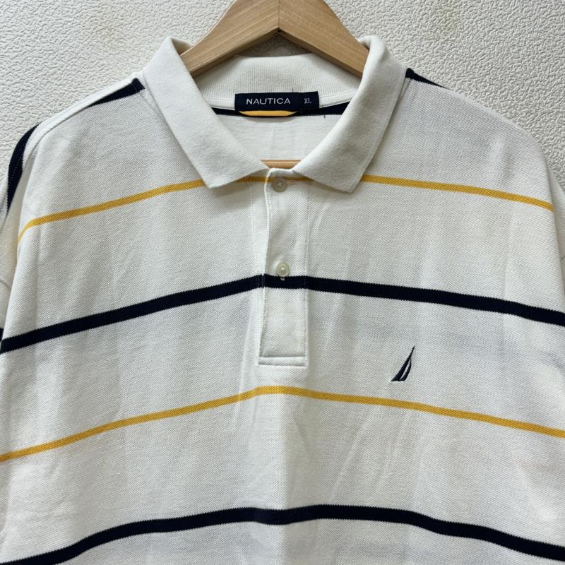 ノーティカ NAUTICA ポロシャツ 半袖 ビッグサイズ ボーダー柄 ロゴ ワンポイント 刺繍 鹿の子 XL 白 / ホワイト / white メンズ USED 古着 中古 50114391