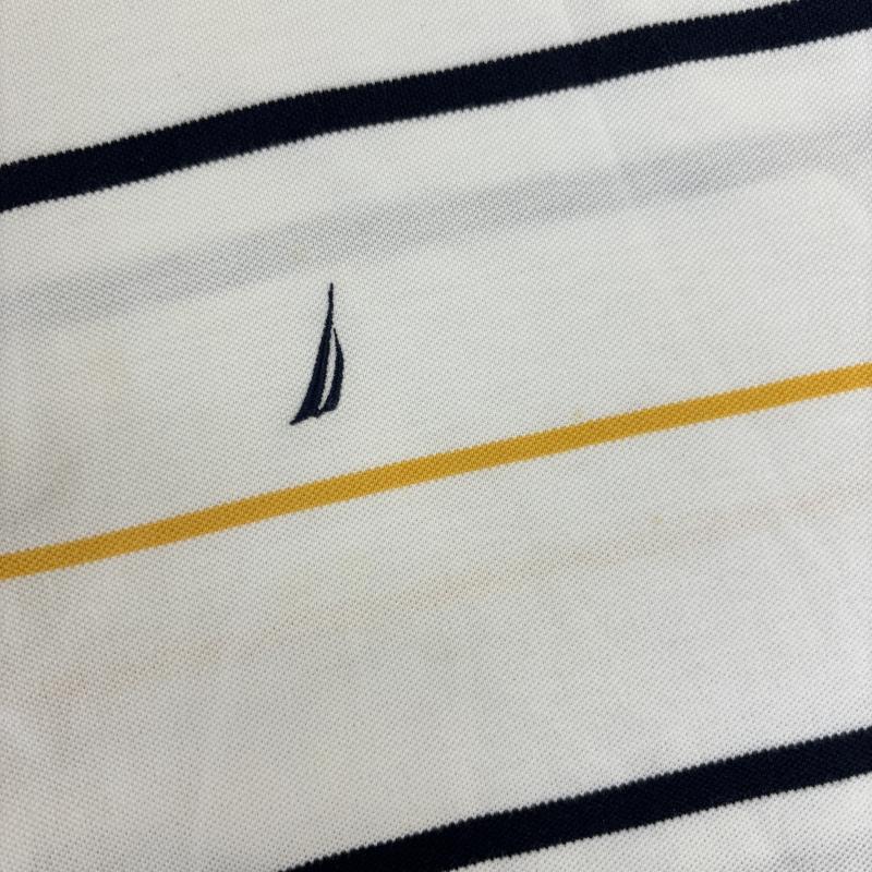 ノーティカ NAUTICA ポロシャツ 半袖 ビッグサイズ ボーダー柄 ロゴ ワンポイント 刺繍 鹿の子 XL 白 / ホワイト / white メンズ USED 古着 中古 50114391