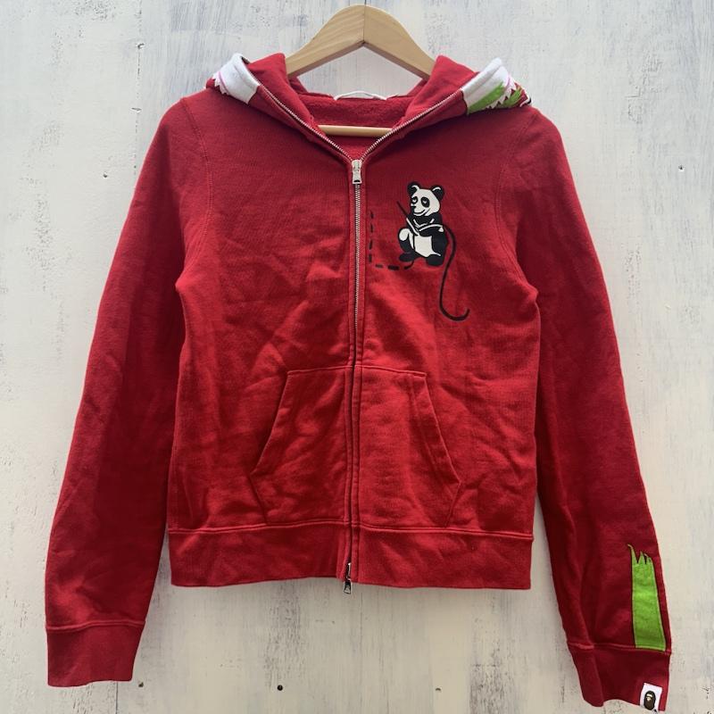アベイシングエイプ A BATHING APE パーカー 長袖 CLASSICS PANDA FULL ZIP HOODIE SHARK シャーク パンダ XXS 赤 / レッド / red レディース USED 古着 中古 50114483