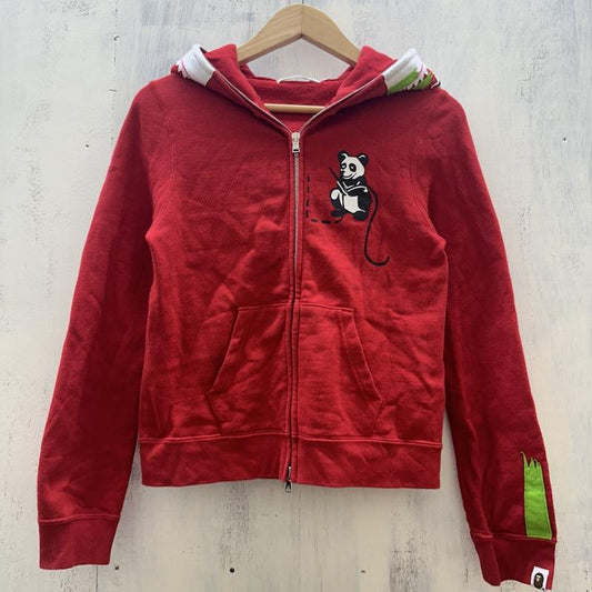 アベイシングエイプ A BATHING APE パーカー 長袖 CLASSICS PANDA FULL ZIP HOODIE SHARK シャーク パンダ XXS 赤 / レッド / red レディース USED 古着 中古 50114483