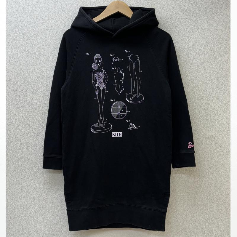 キス KITH パーカー 長袖 Barbie Hoodie Dress バービー コラボ フーディ プルオーバー ロング丈 スウェット - 黒 / ブラック / black ガールズ USED 古着 中古 50114801