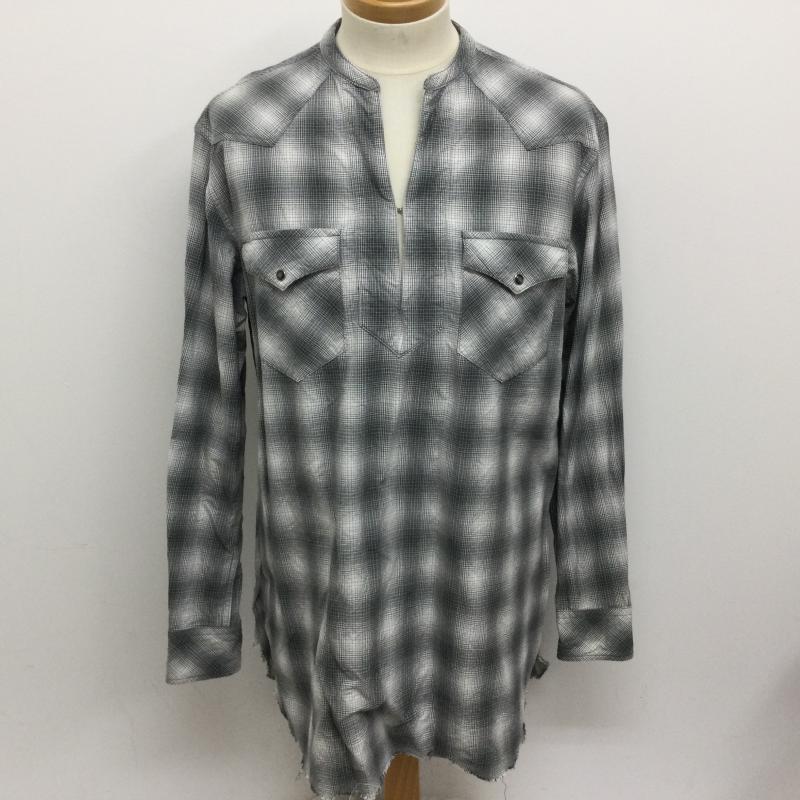 ジョンメイソンスミス JOHN MASON SMITH シャツ、ブラウス 長袖 17SS ウエスタン プルオーバー オンブレチェック 裾カットオフ L チェック 灰 / グレー / gray メンズ USED 古着 中古 50115114