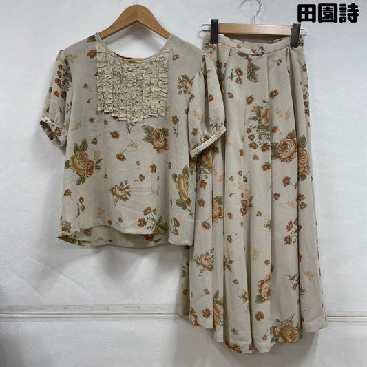 古着 USED セットアップ セットアップ 田園詩 パフスリーブ M 花柄 ベージュ / ベージュ / beige X 橙 / オレンジ / orange X 緑 / グリーン / green レディース USED 古着 中古 50115451